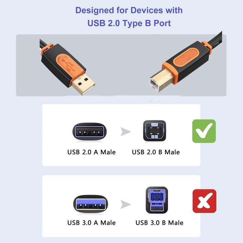 SNANSHI Printer Cable 10 ft, USB Printer Cable USB 2.0 Type A Male to Type B Male Scanner Printer Cord Compatible with HP, Canon, Lexmark, Epson, Dell, Xerox, Samsung etc - Image 2